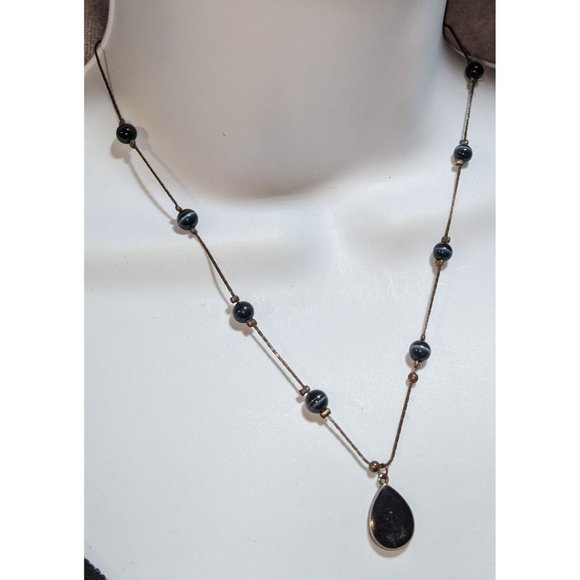 Black Beaded Pendant Necklace - Picture 1 of 4